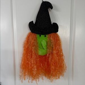Halloween Witch Wall Hanging with Black Hat and Orange Hair